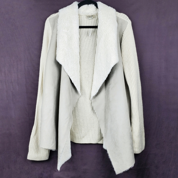 ONE WORLD Sweaters - ONE WORLD Taupe Faux Fur Open Front Knit Cardigan